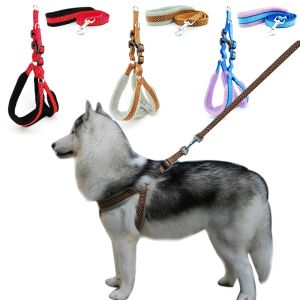 Dog Harness with Leash Breathable Mesh Pet Adjustable Outdoor Walking Vest Leash Collar for Medium Large Dogs