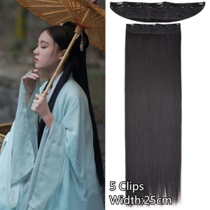 80cm/60cm Super Long Straight Hairpiece Invisible Natural Synthetic 5 Clip in One Pieces Hair Extension for Women Black Brown