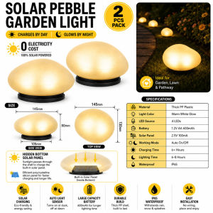 Solar Pebble Stone Garden Light IP65 Waterproof Warm White Outdoor Lawn Pathway Yard Landscape Home Decor