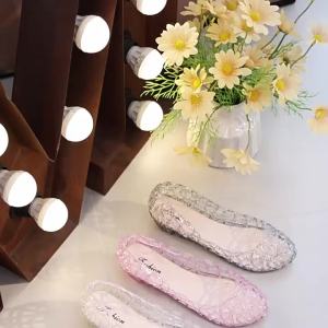 [Free Shipping] Thick-soled closed-toe sandals for women summer wedge heel hollow soft-soled crystal jelly shoes fashionable casual breathable perforated beach shoes
