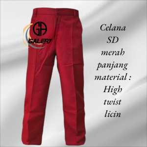 celana merah SD panjang seragam sekolah celana bahan high twist licin