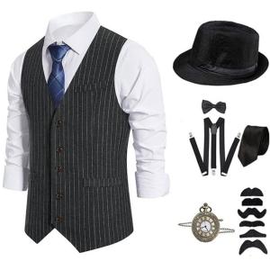 1920s Mens CostumeRoaring 20s Costumes Accessories Set Great Gatsby Costumes 1920s Men Mafia Costume Set for Halloween