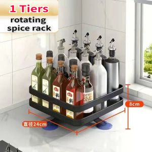 OLIK 1/2/3 Tier Turntable Spice Rack Metal 360°Rotating Spice Rack Storage Tray for Spice Sorting Material Kitchen Storage Rack Multifunction Storage Organizer Bathroom