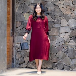 Yoenik Apparel Haneul Collar Midi Dress – Midi Dress Korean Style – Dress Busui - Dress Kerah Vintage