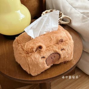 Creative Plush Capybara Car Tissue Box Auto Sun Visor Seat Back Hanging Tissue Box Holder Car Armrest Box Paper Towel Organizer
