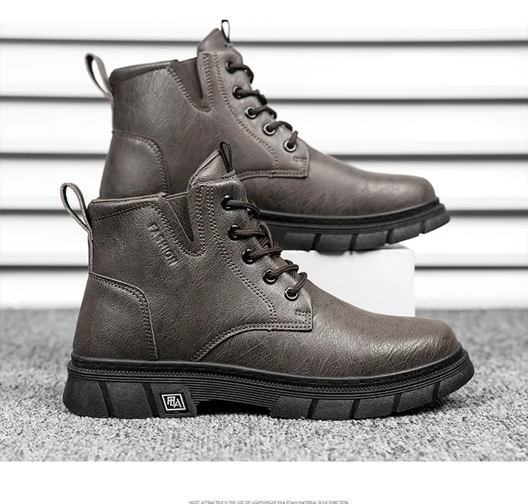 Brown Mens Martin Boots High Cut Mens Ankle Boots Motorcycle