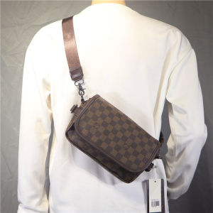 Retro Men PU Leather Lattice Shoulder Bag Handbag Wallet Messenger Bag Zipper Bag