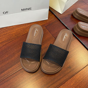 Free Shipping 4Cm Thick-Soled Slippers For Women Suitable For Summer Wear Featuring A Hollow Design For Breathability Ideal For Shopping And Travel Beach Sandals With A Non-Slip Soft Sole And A One-Strap Design