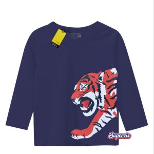 Baju anak cowok lengan panjang Motif binatang harimau TIGER warna navy bahan adem sablon plastisol