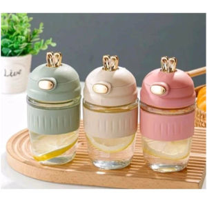 Cangkir Gelas Jerami Motif Telinga Kelinci Gold Gelas Kaca Lucu Anti Tumpah Anti Panas Cangkir Susu 400ml