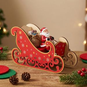 GAOSU Sleigh Model Christmas Wooden Sleigh Ornament Snowflake Print Stable Base Sleigh Tabletop Candy Holder Detachable Smooth Edge Miniatures Xmas Sleds Christmas Holiday