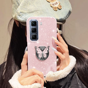 YBD Butterfly Ring Phone Case For Infinix Hot 50 Pro Plus 4G 5G X6720 X6882 X6881 Flash Powder IMD Soft Shell