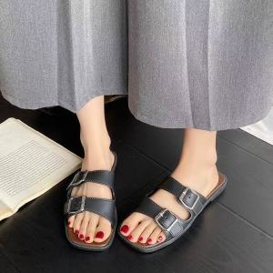 Double Strap Womens Fashion Open toe Flat Rubber Sandals 6689