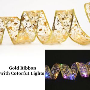 Sincecu DIY LED Xmas Ribbon Lights - Fireproof Lace Bows String Decor for Home/Hotel/Party