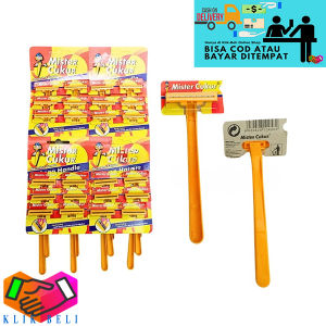 Klik-Beli Mister Cukur 2 Long Handle Kuning Gagang Panjang Alat 2 Mata Pisau Razor Cukuran Kumis Jenggot