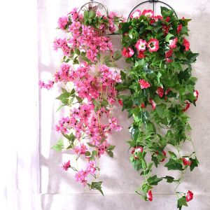 [Beauroom] 1pcs Artificial Hanging Vine Decor Wall Fake Morning Glory Hanging Vines Flower Plant Hanging Basket Home Decoration