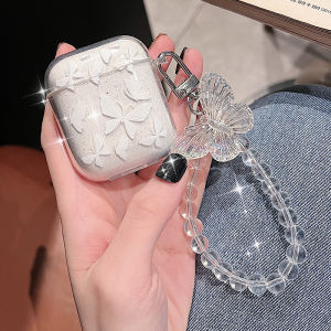 (HD1)Luxury White Butterfly AirPods Case for AirPod 2/Pro/3 Soft Stand Cover Earphones Not Included  Sarung AirPods Mewah Rama-rama Putih untuk AirPod 2/Pro/3 Sarung Lembut Fon Telinga Tidak Termasuk