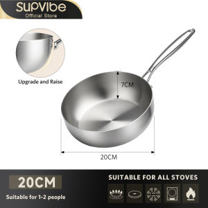 SUPVIBE 20/24/28CM 304 Stainless Steel Uncoated Non-stick Pan Deep frying pan Gas And Induction Cooker