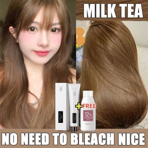 STYLEFIT Hair Color Permanent Milk Tea Ash (100ml Hair Dye+100ml Oxidizer) Not Stimulate the Scalp Quick Coloring Milk tea Premium Hair Dye