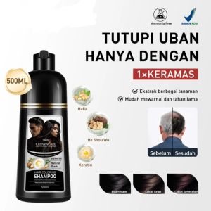 Shampoo Pewarna Hitam Rambut 500ml - Shampo Penghitam Uban Herbal 3-in-1 | Menutrisi Rambut Aman untuk Pria & Wanita Keramas Sekaligus Mewarnai Rambut Tanpa Amonia