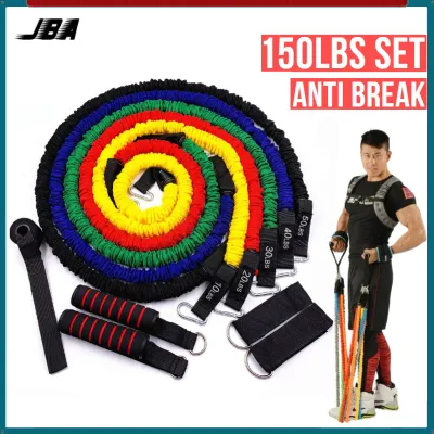 JBA Resistance Band For Workout Set 150lbs Heavy Duty Anti Break Durable Thicken 11pcs Set With Handle Multifunctional Elastic Exercise Bands For Men