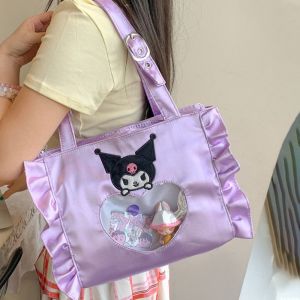TAADD Kuromi JK Uniform Itabag Zipper Melody Transparent Bags Portable Ox Cloth Anime Handbag Small Item Bag