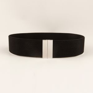 Womens Black Multi-style Wide Waist Belt with Metal Rod Elastic Band Drawstring Dress Coat Accessory