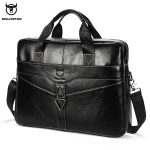 BULLCAPTAIN Mens Genuine Leather Briefcase Shoulder Bag 15 Inch Laptop Case Mens Briefcase Classic Office Business Handbag