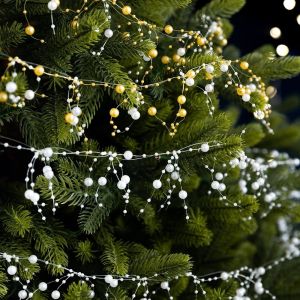ZENGD Artificial Fishing Line Pearls Chain Glitter White Gold Christmas Tree Beads Chain Party Supplies 2M Branch String Garland Home New Year Decor