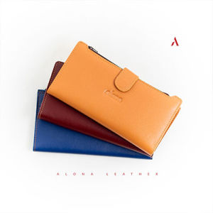 Alona Leather - Evelyn Dompet Panjang Wanita Kulit Sapi Wallet Free Box Slot Koin Resleting Simpel