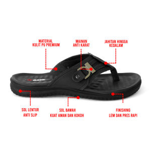 Gatio OP01 Sandal Kulit Pria Casual Sendal Model Japit Keren Hitam