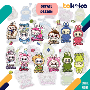 Stiker LABUBU MONSTER  MACARON Secret Popmart TRANSPARAN 7 cm Isi 12 pcs