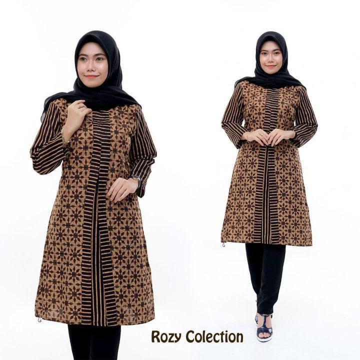 Tunik Batik Sogan Genesan / Atasan Tunik batik / Atasan Muslim wanita /  Rozy Batik colection | Lazada Indonesia