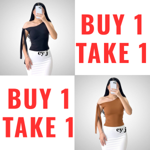 BUY 1 TAKE 1 (2PCS) JULIE One Side Tie Asymmetrical Off Shoulder Crop Top Double Lining Front Single Tie Sleeveless Basic Cotton Spandex Womenswear Comfortable Lady