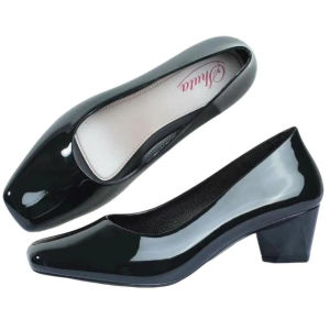 Women Square toe Black Shoes 5CM Heel Non-Slip Waterproof Rubber Slip-On for School Work