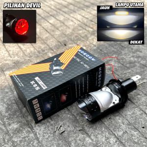 PAKET Biled Projector Lampu Utama H4 LASER CUT OFF FLAT 55W LED H4 Projector AC DC 12-80V Dengan Kipas Pendingin Biled Mini Laser Devil Putih Kuning Lampu LED Laser Kipas H4 Projector Mini Projie Cooling Fan + SOCKET DUDUKAN LAMPU H4 FITTING LED H4 SOKET