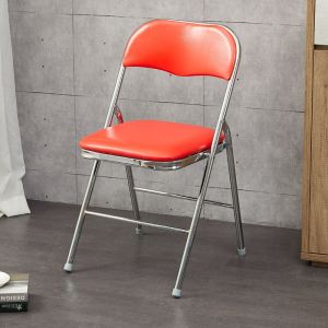(No Installation Required) PU Leather Cushion Foldable Chair Study Dining Office Conference Furniture/Rainbow Culture