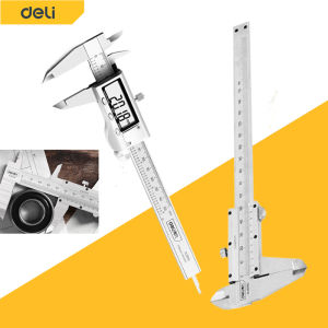 Deli คาลิปเปอร์ดิจิตอล เวอร์เนียร์ ดิจิตอล ตัวเครื่องสแตนเลส ตัวเครื่องโลหะ พร้อมถ่าน เวอเนีย เวอเนียร์ Digital Vernier caliper