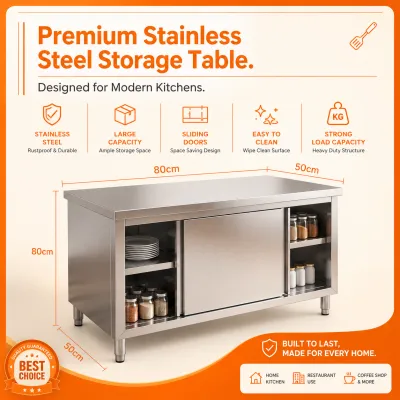 LOADNIX Stainless Steel Kitchen Work Table Cabinet with Sliding Doors Large Capacity Storage Cabinet Food Prep Table for Home Kitchen Organizer