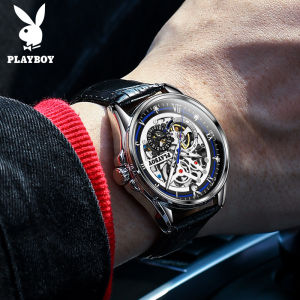 PLAYBOY นาฬิกาข้อมือผู้ชายเพลย์บอยสำหรับผู้ชายสายรัดหนังกันน้ำของแท้ สำหรับผู้ชายรับประกันนาฬิกาข้อมือลำลอง 3ปี