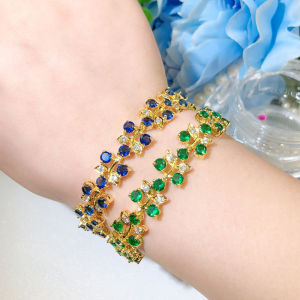 SEQUITO Free Shipping Yellow Gold Plated Women Elegant Party Butterfly Jewelry Pave Dark Blue AAA CZ Stone Bracelet Bangle B119