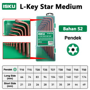 ISKU Kunci L Set Ballpoint Panjang 9 PCS ( 1.5 - 10 MM ) Bahan S2 Tidak berkarat Kunci L Set panjang