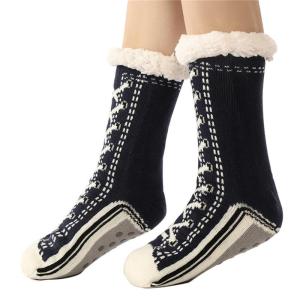 ถุงเท้ารองเท้าแตะมีลายลายรองเท้าแบบผูกเชือกตลกๆของผู้หญิงถุงเท้ากันลื่นการเรียงขนแกะให้ความอบอุ่นในฤดูหนาวพื้นถุงเท้าความร้อน