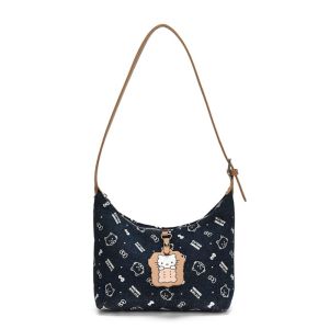 PANE5 กระเป๋าถือแบบถือ กระเป๋าสะพายไหล่ลายคิตตี้ Y2K พิมพ์ออกมาแล้ว กระเป๋าแมว KT แฟชั่นสำหรับผู้หญิง กระเป๋า Crossbody กระเป๋า Hobo ผ้ายีนส์ สาวๆ