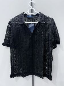 HUILISHI Lace See Through Polo for Men Short Sleeve Cotton Yarn Korean Style