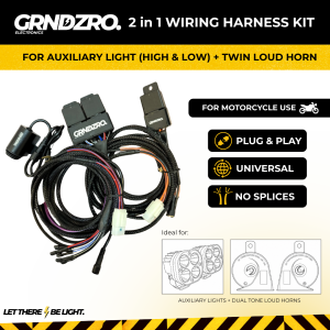 GRNDZRO 2in1 MDL/Aux light + Horn Wiring Harness kit for Motorcycle