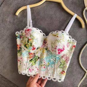 CLOUD4D-White Bustier with floral and eyelet detailed White Top Vintage R Corset Suspender Trend㏇X0408