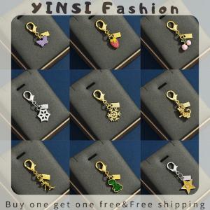 YINSI Exquisite Cherry Butterfly Keychains For Women Bag Pendant Car Keyring Creative Fashion Backpack Decoration Accessories Gifts