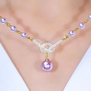 《37 Natural Pearls》 Purple Diamond Pearl Necklace Clavicle Chain Accessories Elegant And Luxurious Womens Pearl Necklace Jewelry