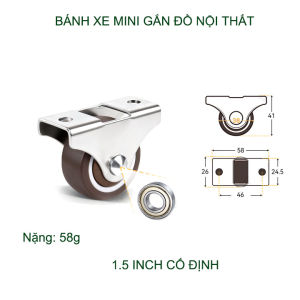 Combo 2 bánh xe chịu lực gắn đồ nội thất loại đường kính 38mm (1.5inch) cố định hoặc xoay tùy chọn
